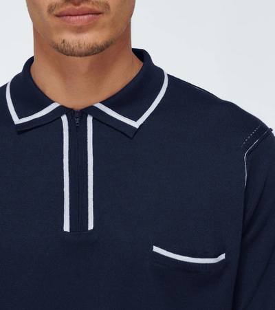 Shop Maison Margiela Long-sleeved Cotton Polo Shirt In Blue