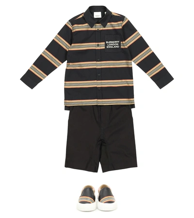 Shop Burberry Icon Stripe Cotton Twill Shirt In Black