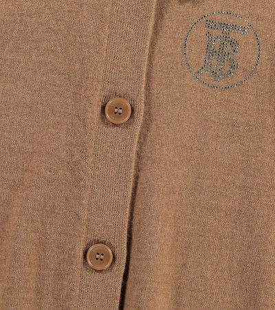 Shop Burberry Embellished Merino Wool Cardigan In Brown