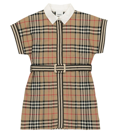 Shop Burberry Vintage Check Belted Cotton Dress In Beige