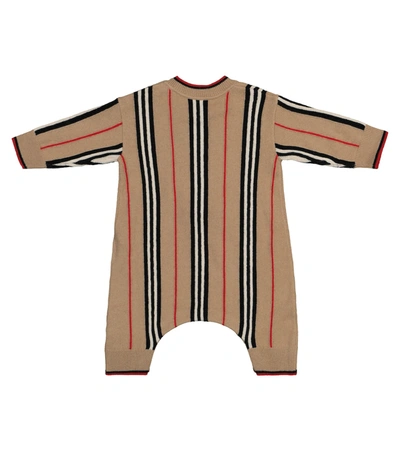 Shop Burberry Baby Icon Stripe Cashmere-blend Onesie In Beige