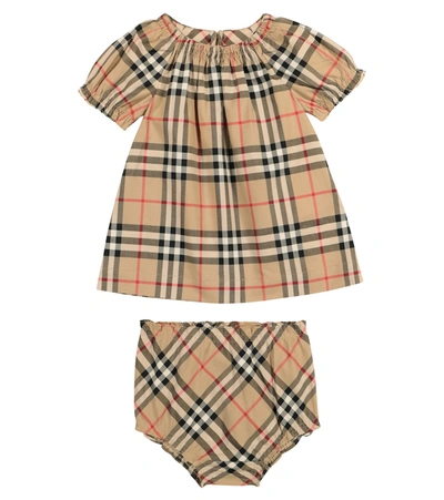 Shop Burberry Baby Vintage Check Cotton Dress And Bloomers Set In Beige