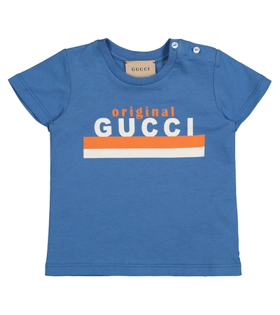 Shop Gucci Baby Logo Cotton Jersey T-shirt In Blue