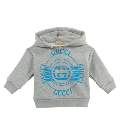 Shop Gucci Baby Logo Cotton Hoodie In Grey