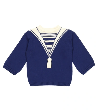 Shop Gucci Intarsia Cotton Sweater In Blue
