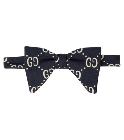 Shop Gucci Gg Jacquard Wool And Silk Bow Tie In Blue