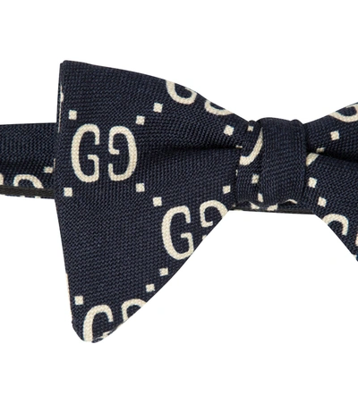 Shop Gucci Gg Jacquard Wool And Silk Bow Tie In Blue