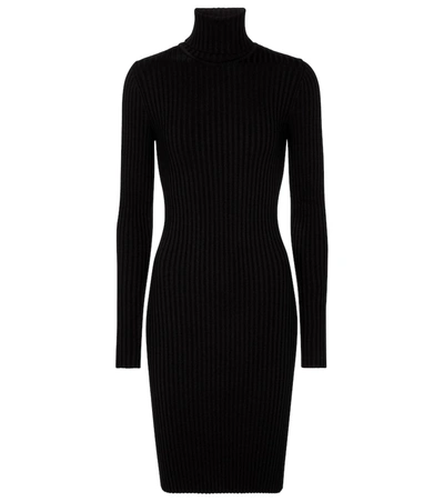 Shop Wolford Ribbed-knit Wool And Cotton Minidress In Black