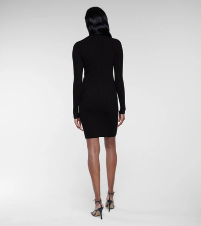 Shop Wolford Ribbed-knit Wool And Cotton Minidress In Black