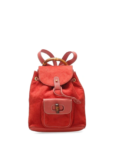 Pre-owned Gucci Bamboo Handle Backpack In Red