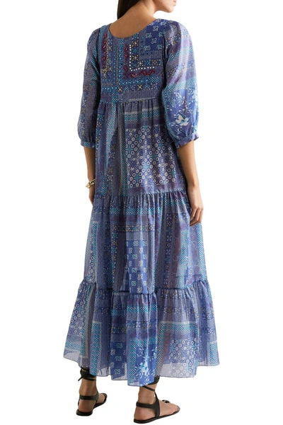 Shop Anjuna Lorella Reversible Embellished Printed Cotton-voile Maxi Dress In Blue