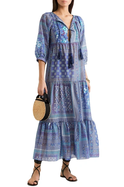 Shop Anjuna Lorella Reversible Embellished Printed Cotton-voile Maxi Dress In Blue