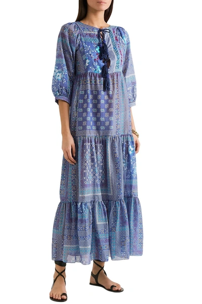 Shop Anjuna Lorella Reversible Embellished Printed Cotton-voile Maxi Dress In Blue