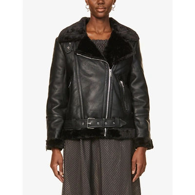 Shop Topshop Cassy Faux-fur And Faux-leather Jacket In Black