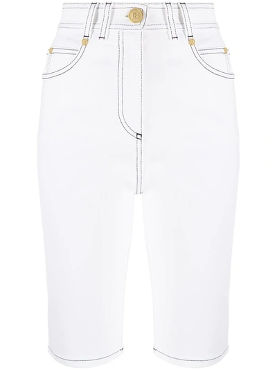 Shop Balmain Denim Knee-length Shorts In White