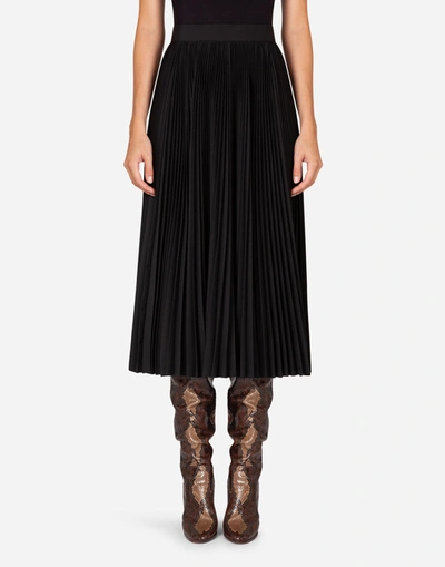 Shop Dolce & Gabbana Pleated Wool Calf-length Skirt In Black