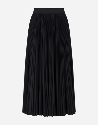 Shop Dolce & Gabbana Pleated Wool Calf-length Skirt In Black