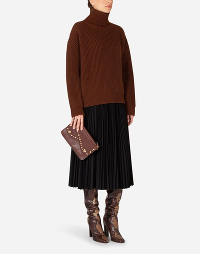 Shop Dolce & Gabbana Pleated Wool Calf-length Skirt In Black