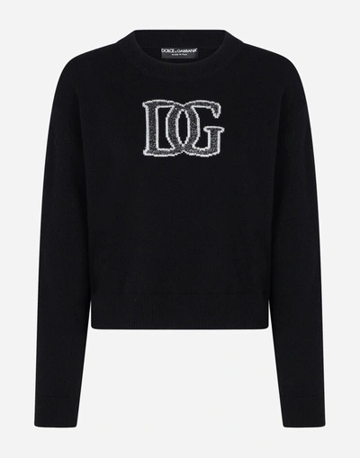 Shop Dolce & Gabbana Cashmere Sweater With Logo Intarsia In Black