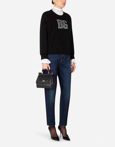 Shop Dolce & Gabbana Cashmere Sweater With Logo Intarsia In Black