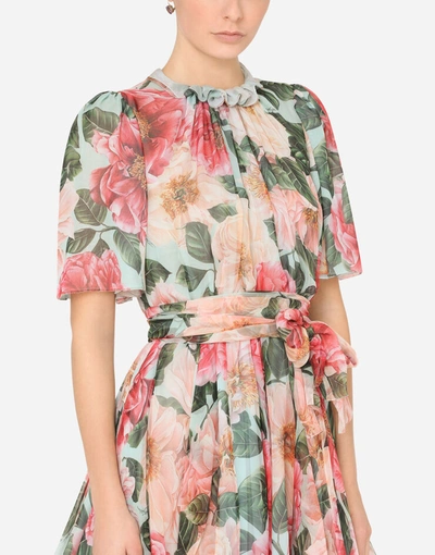 Shop Dolce & Gabbana Short Camellia-print Chiffon Dress