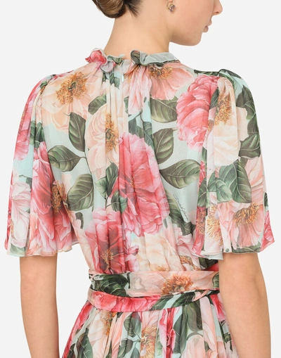 Shop Dolce & Gabbana Short Camellia-print Chiffon Dress