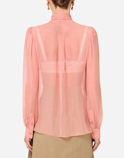 Shop Dolce & Gabbana Chiffon Shirt With Pussy Bow In Pink