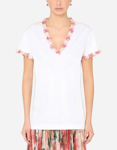 Shop Dolce & Gabbana Jersey T-shirt With Embroidery In White