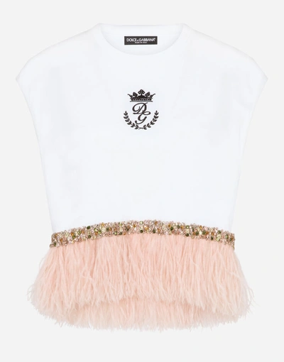 Shop Dolce & Gabbana Jersey T-shirt With Marabou Trim In White