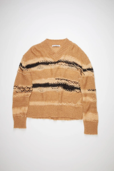 Shop Acne Studios Striped Sweater Camel/black