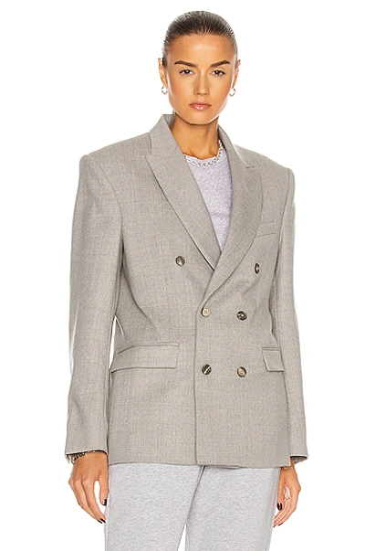 Shop Wardrobe.nyc Double Breasted Blazer In Grey Flannel