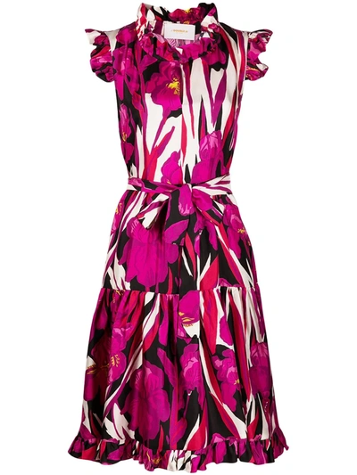 Shop La Doublej Ruffled Floral-print Silk Dress In Pink