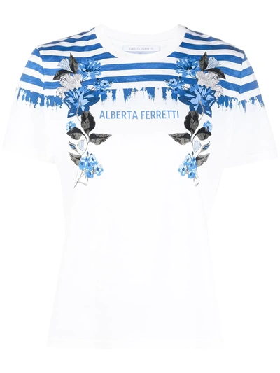 Shop Alberta Ferretti Logo-print Striped T-shirt In White