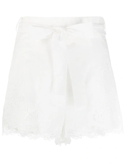 Shop Zimmermann Belted Scallop Hem Shorts In White