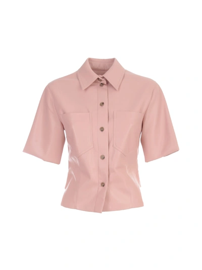 Shop Nanushka Vegan Leather 3/4s Shirt In Pink