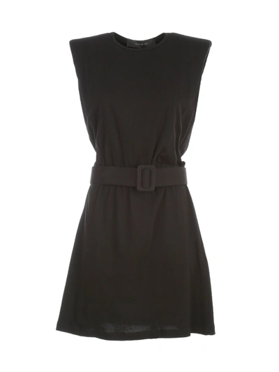 Shop Federica Tosi Crew Neck Sleeveless Dress W/belt In Black