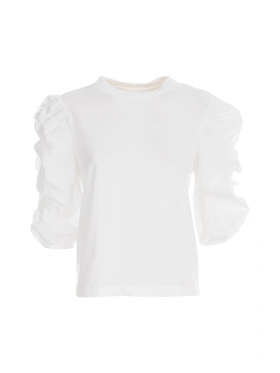 Shop See By Chloé Round Neck 3/4s T-shirt W/ruffle Sleeves In White Powder