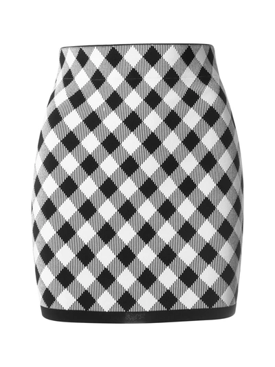 Shop Balmain Short Hw Gingham Jacquard Skirt In Eab Noir Blanc
