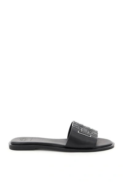 Shop Tory Burch Ines Monogram Mules In Perfect Black Silver