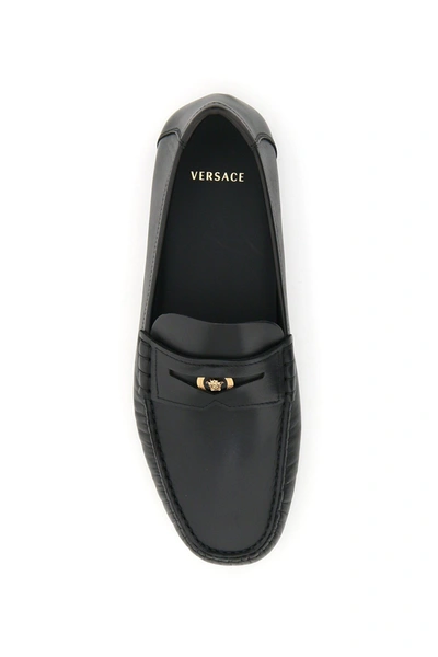 Shop Versace Medusa Driver Loafers In Nero Oro