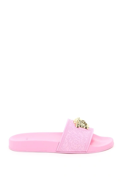 Shop Versace Medusa Rubber Mules In Flamingo Pink Oro