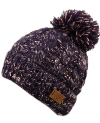 Angela & William Cable Pom Beanie With Sherpa Lining In Mix Navy