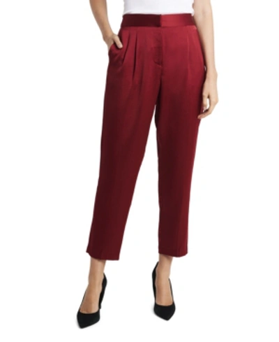Shop Vince Camuto Women's Slim Leg Front Pleat Soft Satin Pants In Deep Red