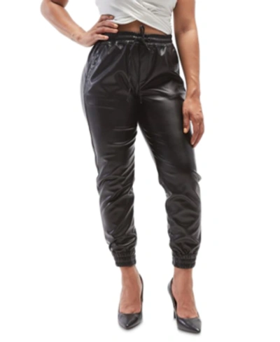 Shop Dollhouse Juniors' Faux-leather Jogger Pants In Black