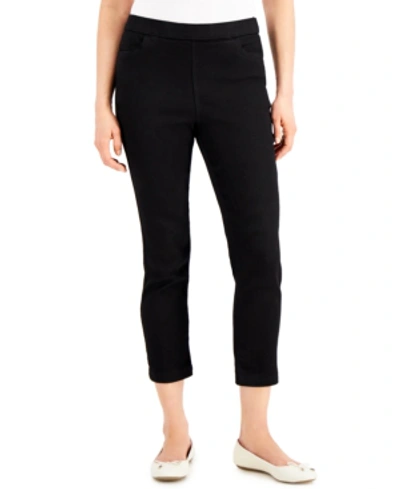 Shop Karen Scott Petite Pull-on Straight-leg Jeans Short, Created For Macy's In Black Wash