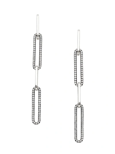 Shop Adriana Orsini Edgy Two-tone & Cubic Zirconia Interlocking Linear Earrings In Silvertone