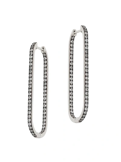 Shop Adriana Orsini Edgy Two-tone & Cubic Zirconia Medium Oval Hoop Earrings In Silvertone