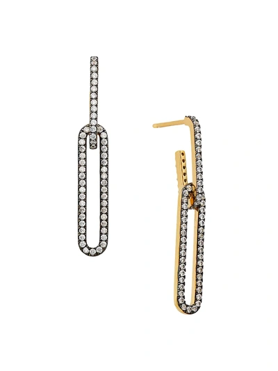 Shop Adriana Orsini Edgy Two-tone & Cubic Zirconia Double-drop Earrings In Gold