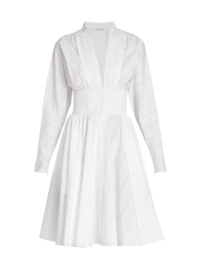 Shop Alaïa Pointelle Poplin Fit-&-flare Dress In White