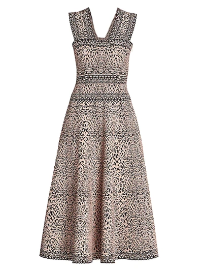 Shop Alaïa Lynx-print A-line Knit Dress In Chair Noir